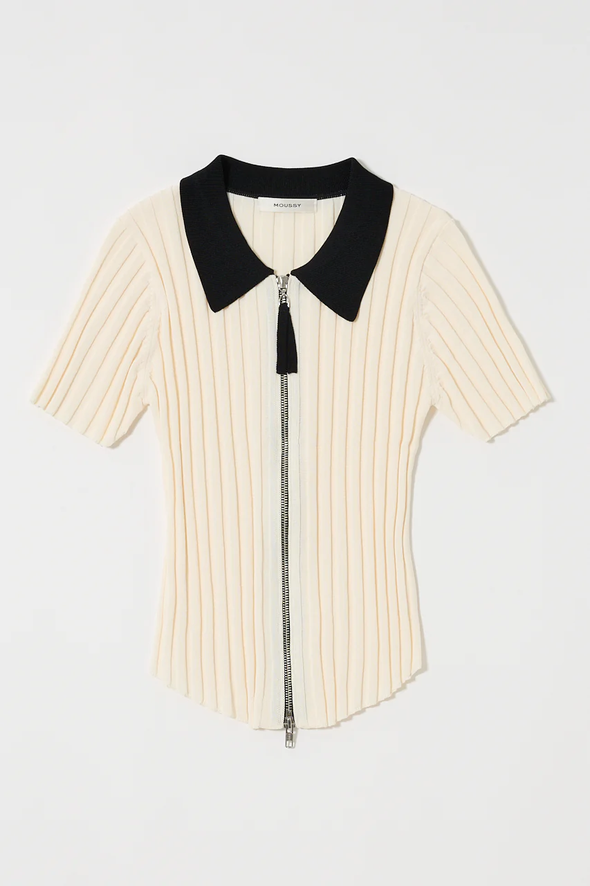 ZIP UP RIB KNIT H/S SHIRT