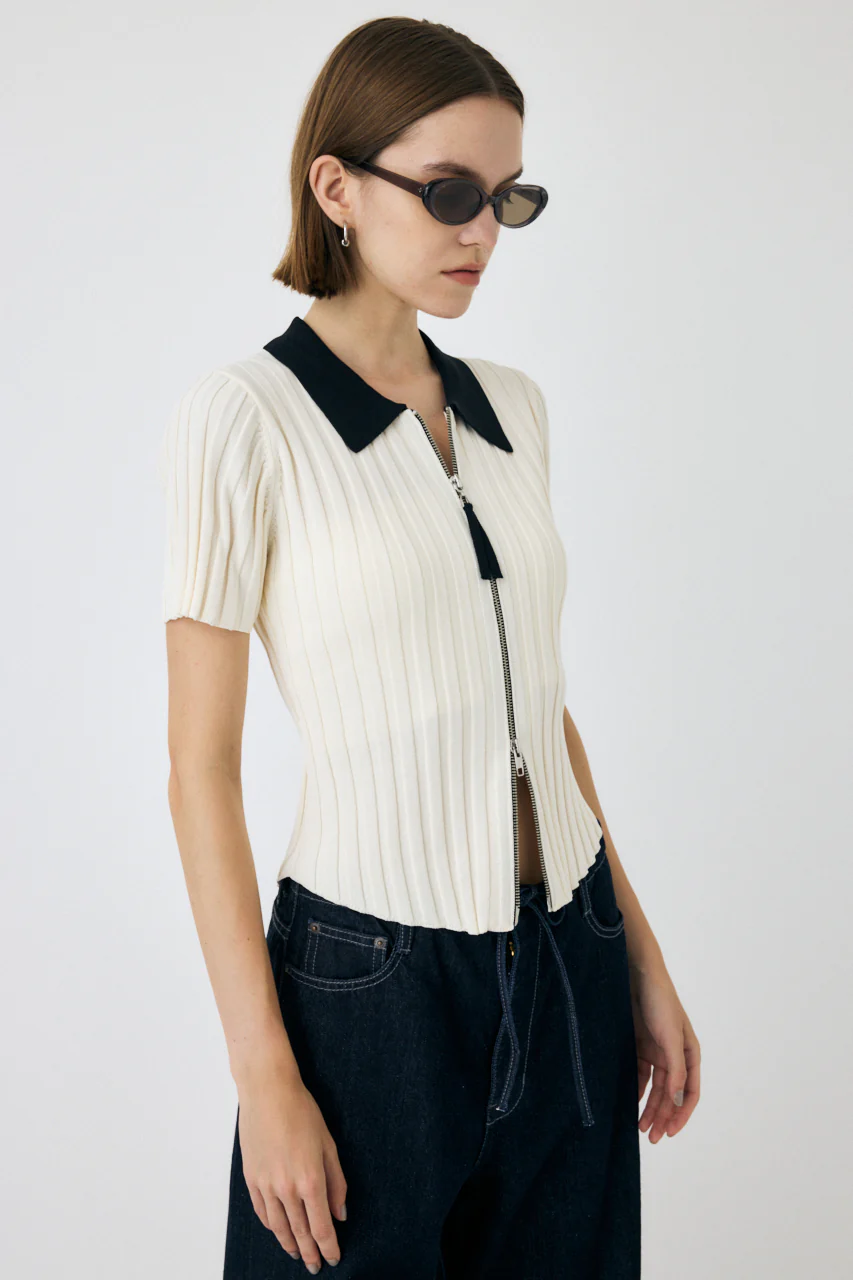 ZIP UP RIB KNIT H/S SHIRT - Image 3