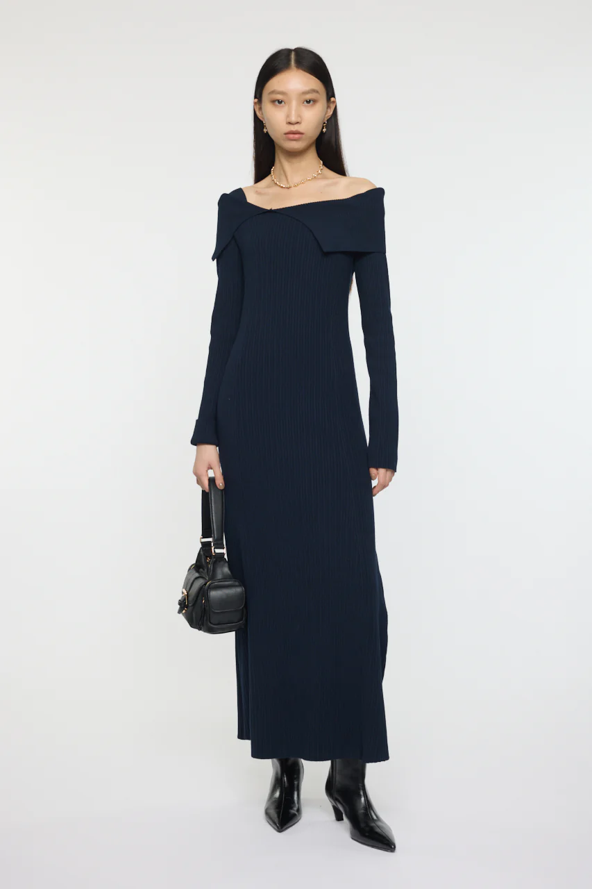 ASYMMETRY COLLAR KNIT DRESS - Image 2