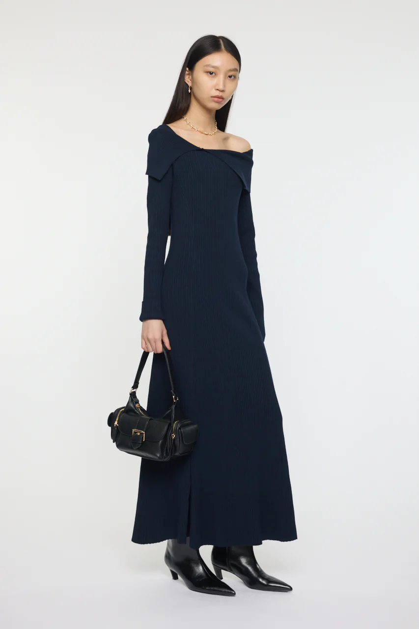 ASYMMETRY COLLAR KNIT DRESS - Image 4