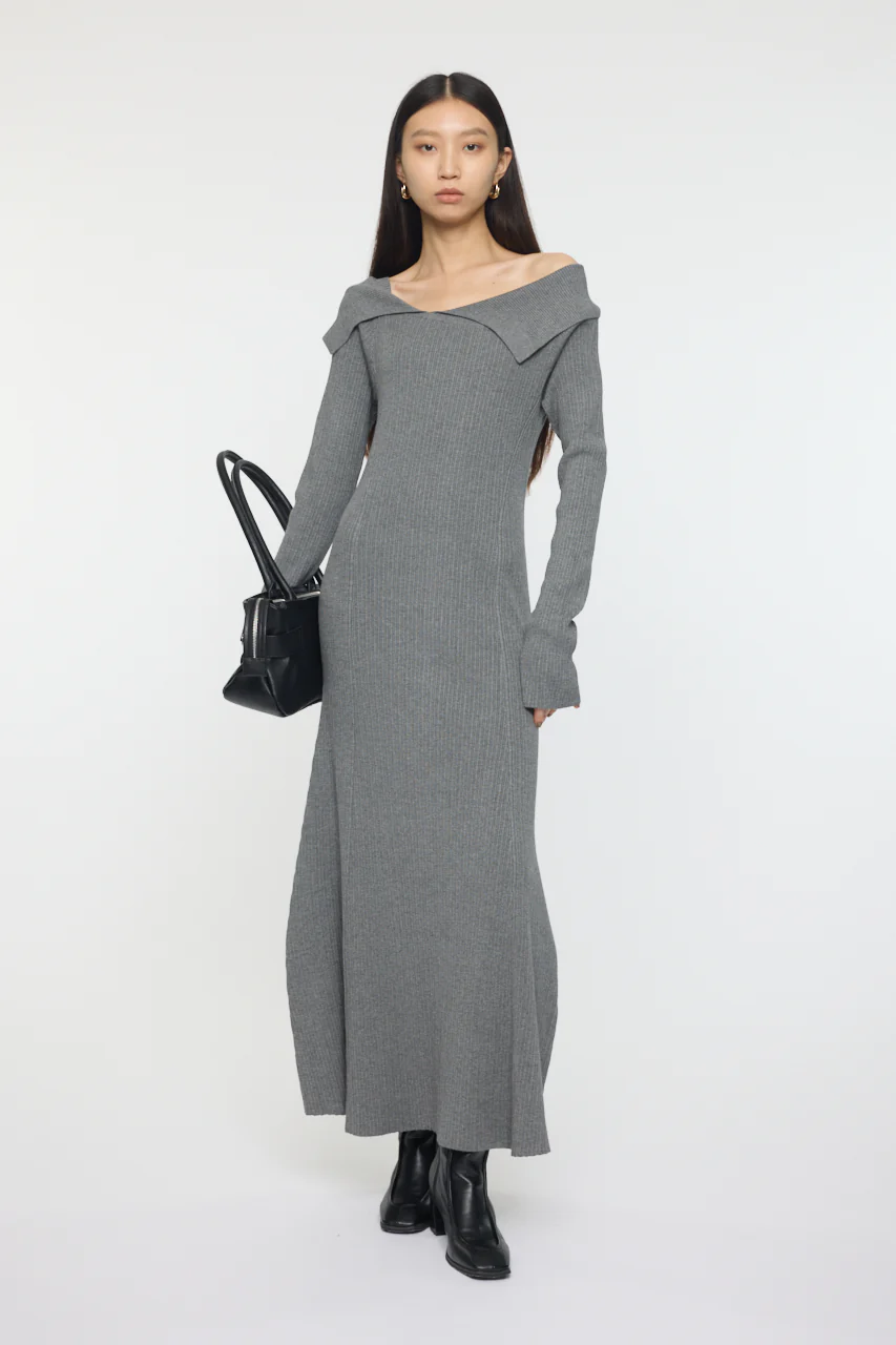 ASYMMETRY COLLAR KNIT DRESS - Image 6