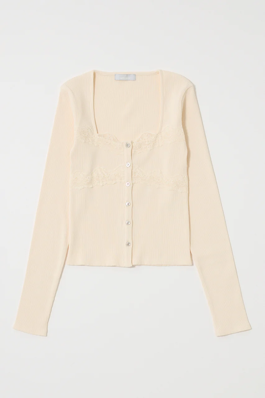 FRONT BUTTON LACY LONG SLEEVE TOP