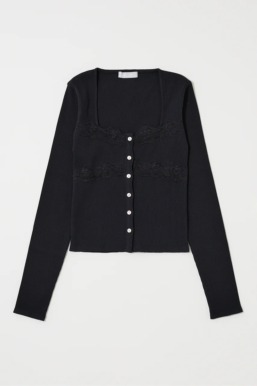 FRONT BUTTON LACY LONG SLEEVE TOP - Image 2