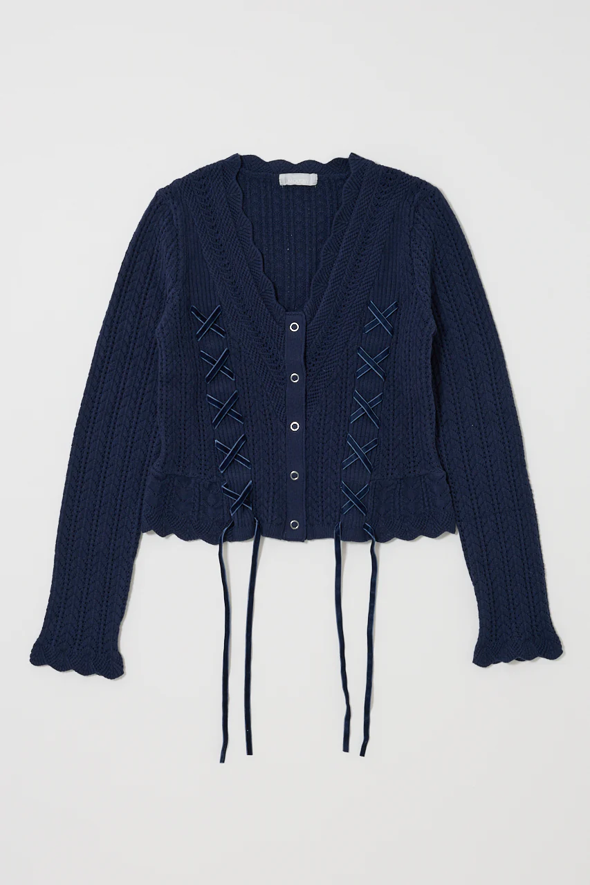 LACE UP RIBBON CARDIGAN