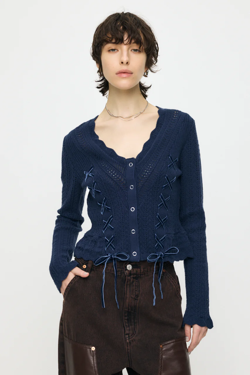 LACE UP RIBBON CARDIGAN - Image 2