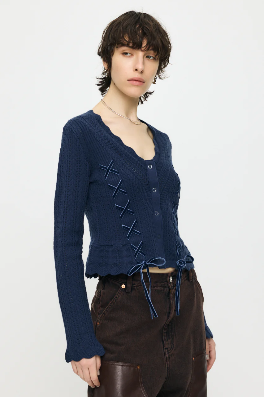LACE UP RIBBON CARDIGAN - Image 4