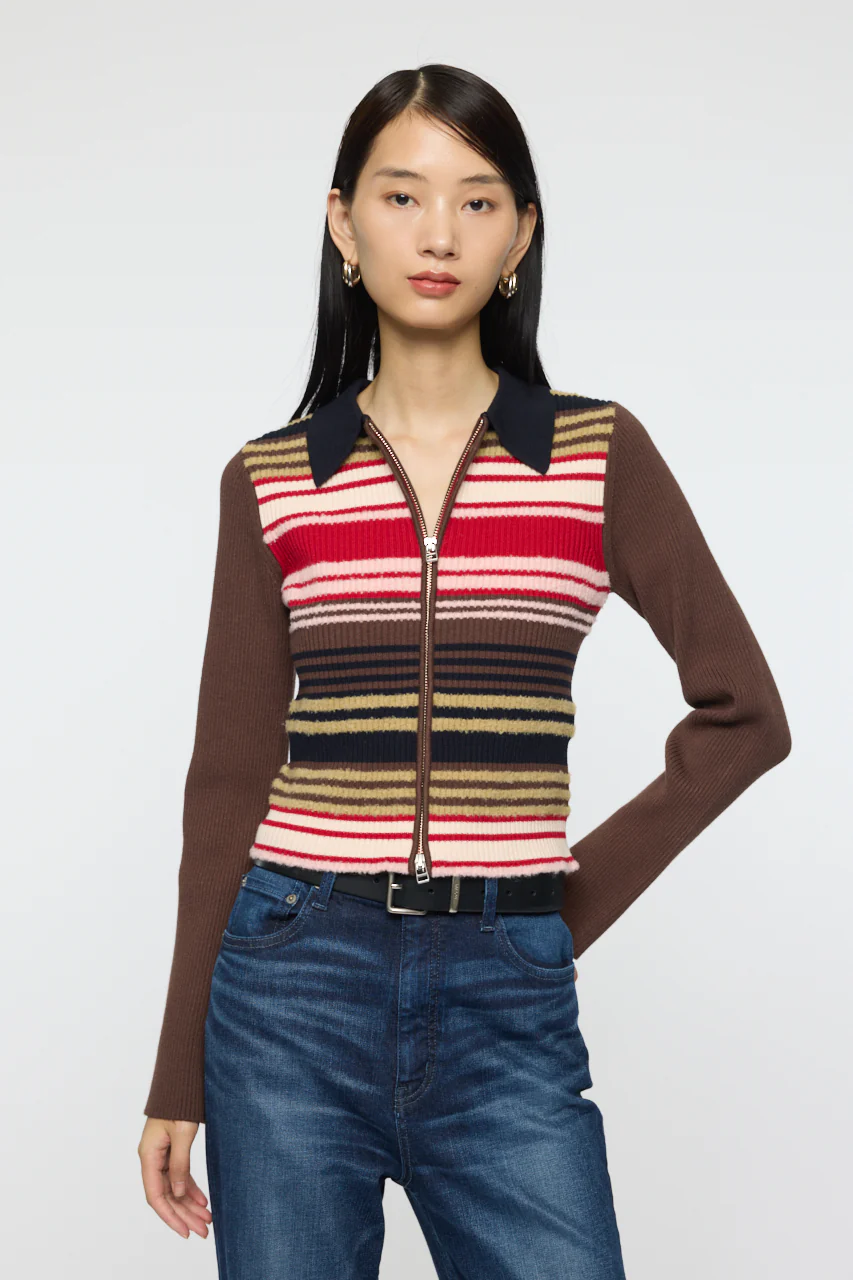 STRIPE ZIP UP KNIT SHIRT - Image 2